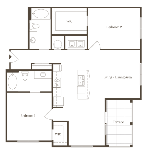 Floor plan for 2 beds, 2 baths, 1145 sqft
